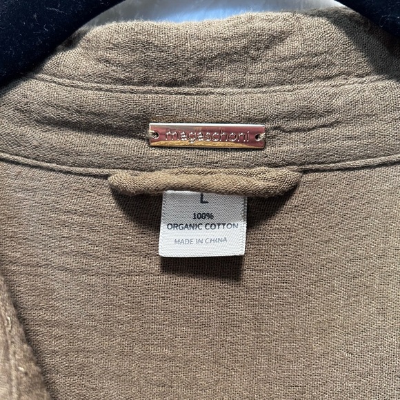 Magaschoni Organic Cotton Gauze Tie Waist Shirt Dress Brown Minimalist Sz L - Picture 3 of 8